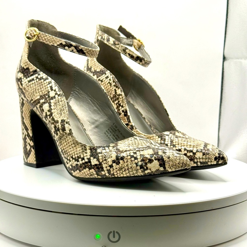 Worthington Zeller Block Heel Ankle Strap‎ Pumps – Snake Print – Size 8.5M